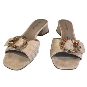 Donald J Pliner Women’s Sandal Size 7.5 Bate Jeweled Buckle Suede  Block Heel